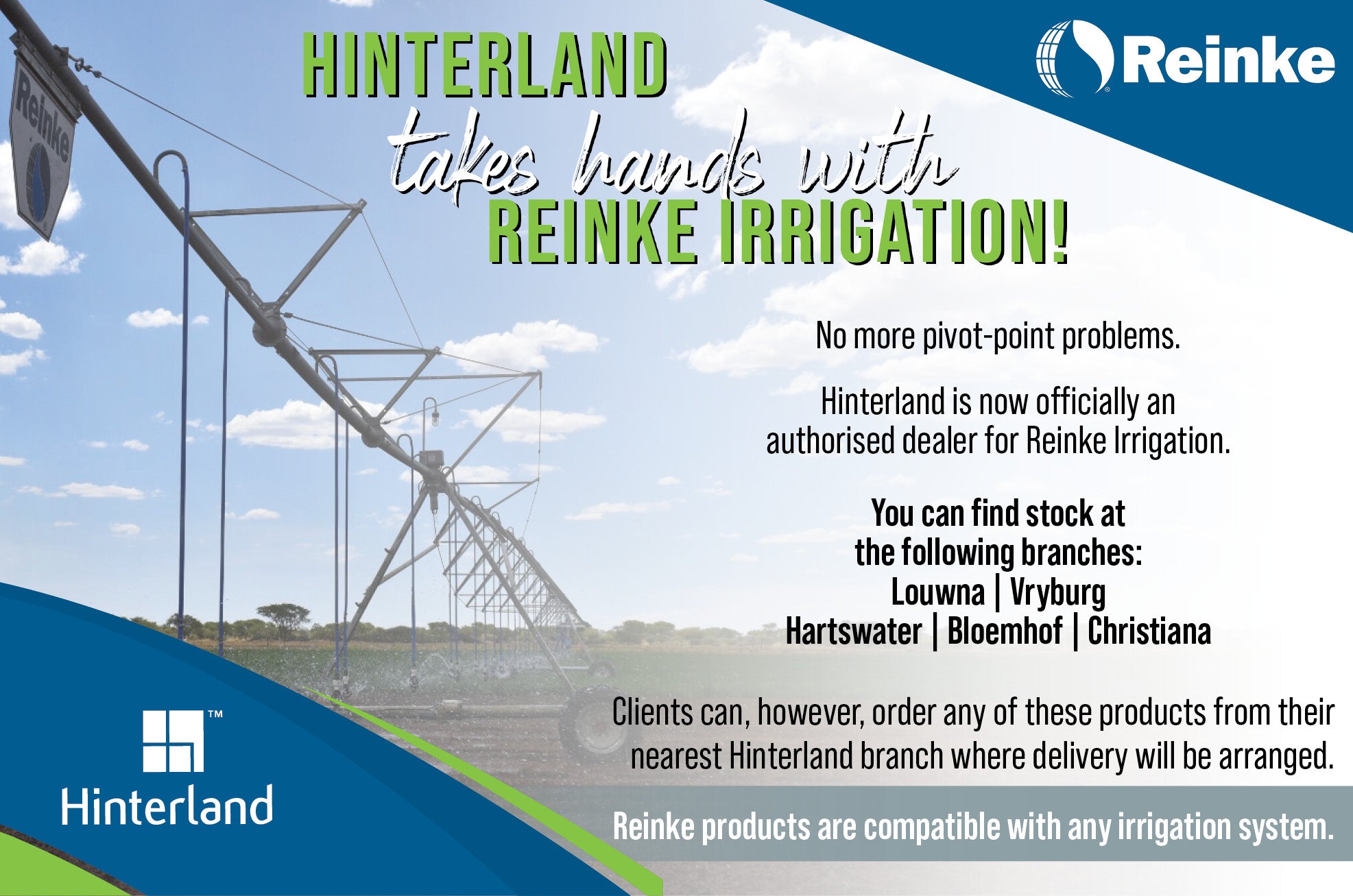 Hinterland becomes an authorised distributor of Reinke products.
