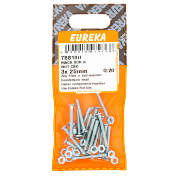 SCREW & NUT MACH CSK 3X25MM Q:15 EUREKA Default Title