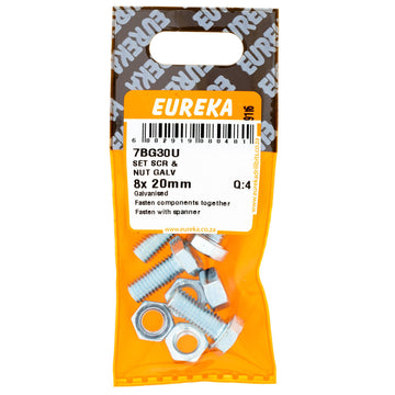 HEX SCREW&NUT GALV 8X20MM Q:4 EUREKA Default Title