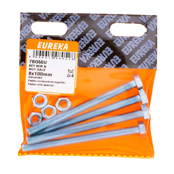 HEX SCREW&NUT GALV 8X100MM Q:4 EUREKA Default Title