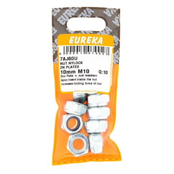 NUT NYLOCK ZN PLATED 10MM M10 Q:10 EUREK Default Title