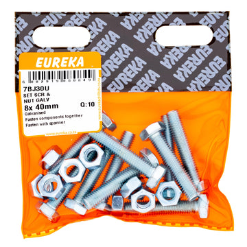 HEX SCREW&NUT GALV 8X40MM Q:100 EUREKA Default Title