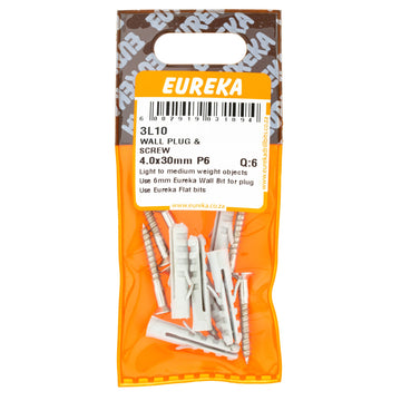 WALL PLUG & SCREW 4.0X30MM P6 Q:6 EUREKA Default Title