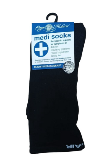 MEDI SOCK BLACK 4-12 CAPE MOHAIR