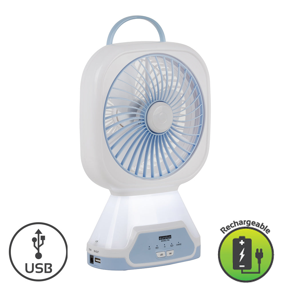 FAN MINI WITH LED EMERGENCY LIGHT & USB INPUT RECHAREGABLE Hinterland