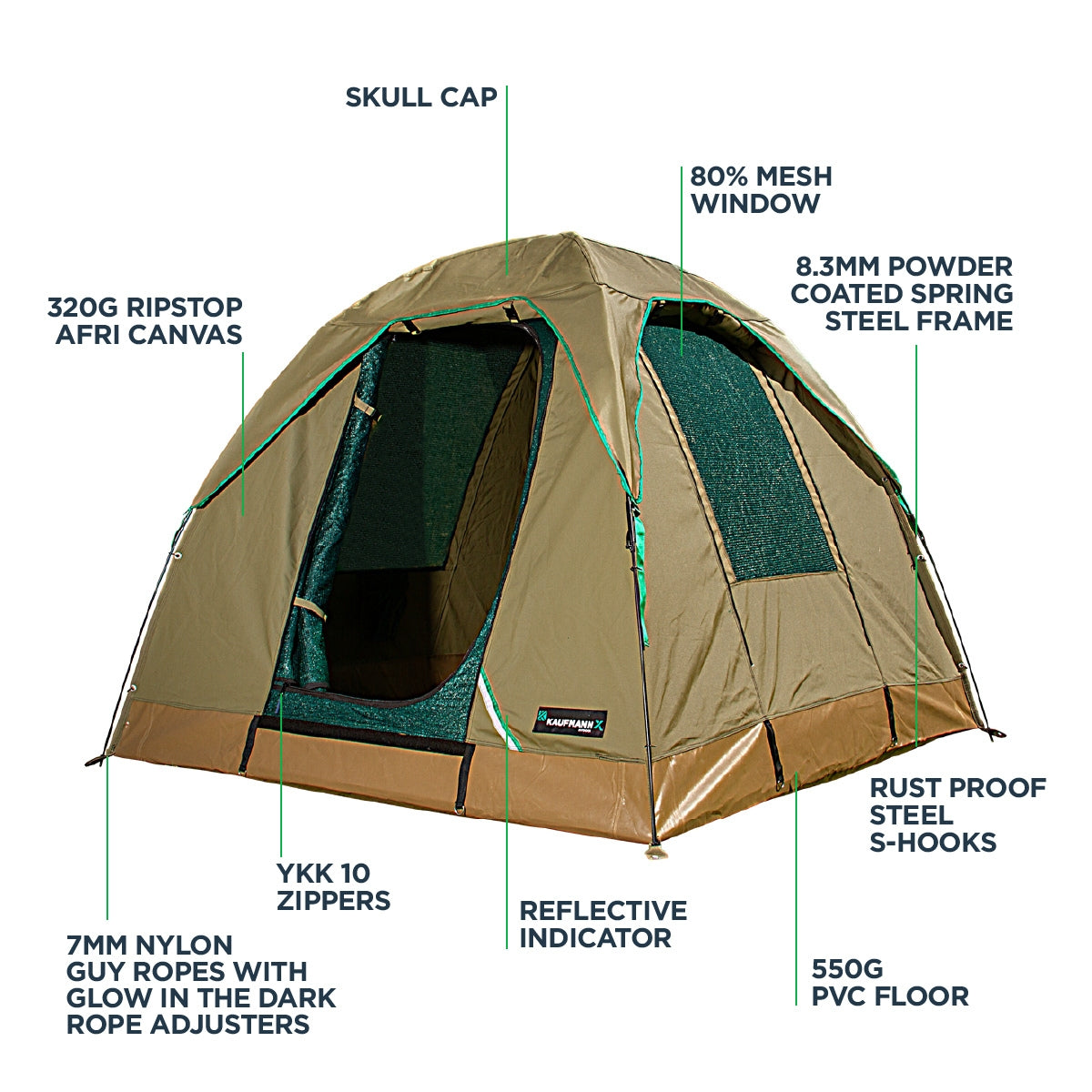 KAUFMANN X AFRI CANVAS DOME TENT 3x3 W/T SKULL CAP – Hinterland