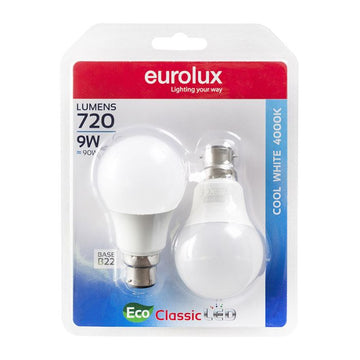 EUROLUX LAMP LED C 9W E27 720L 2PK CW