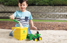 John Deere sand bucket set with green tractor and shovel, in play, John Deere, Hinterland