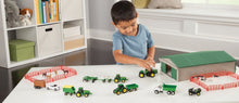 John Deere 70 piece 1:64 farm toy set with machine shed, in play, John Deere, Hinterland