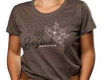 LADIES T-SHIRT BROWN WITH THIN FLOWER BOSBOK